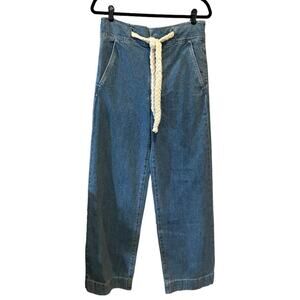 rag & bone Blue Wide Leg Denim Jeans with Cream Rope Belt